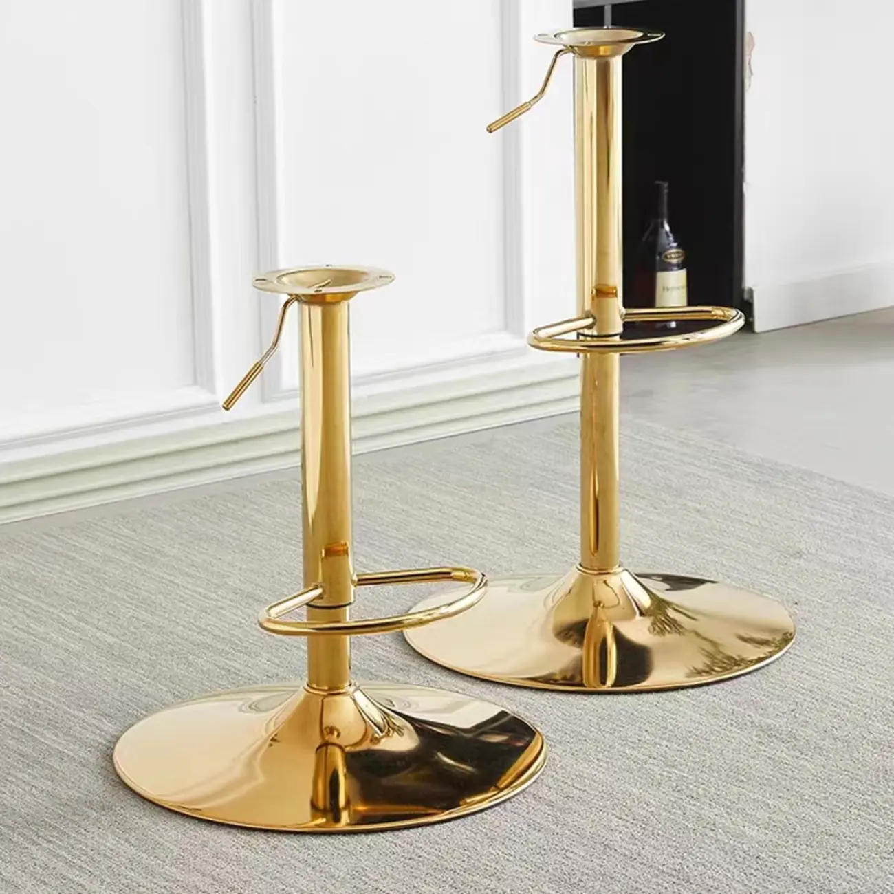 Glam Swivel Saddle Fabric Adjustable Height Bar Stool with Arms Image - 5 | homeyfad