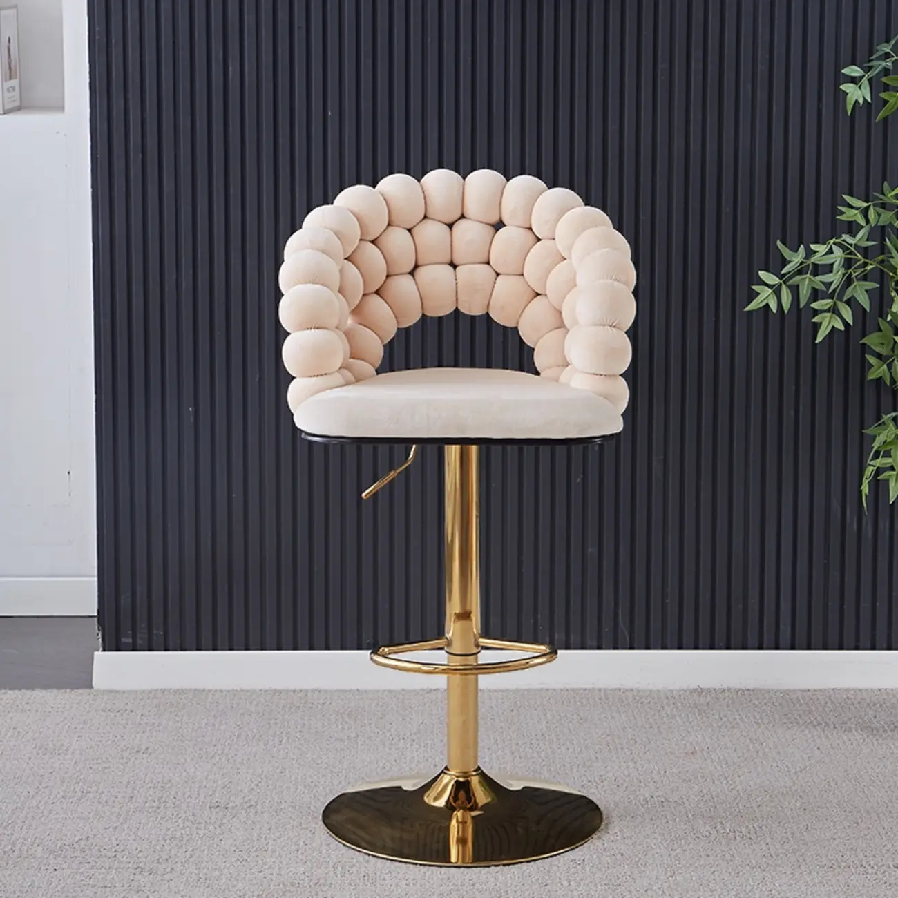 Glam Swivel Saddle Fabric Adjustable Height Bar Stool with Arms Image - 13 | homeyfad