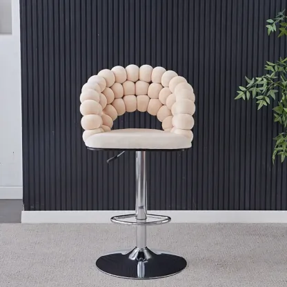 Glam Swivel Saddle Fabric Adjustable Height Bar Stool with Arms Image - 14