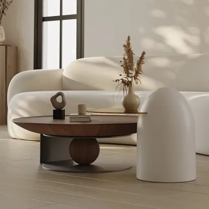 Round Contemporary Wood Nesting Coffee Table For Living Room Image - 2