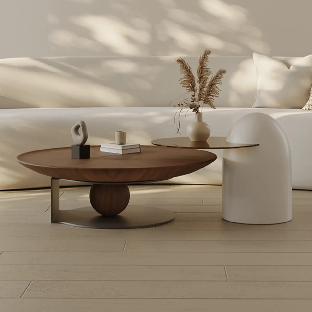 Round Contemporary Wood Nesting Coffee Table For Living Room Image - 1 | homeyfad