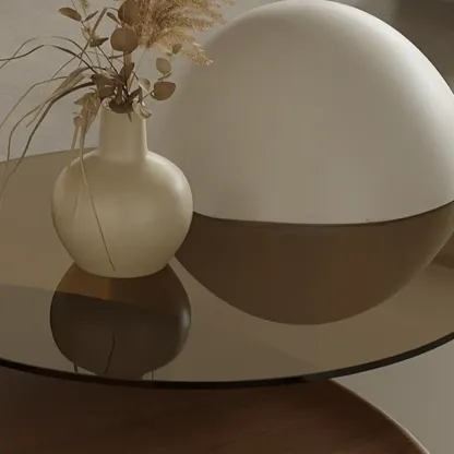 Round Contemporary Wood Nesting Coffee Table For Living Room Image - 7