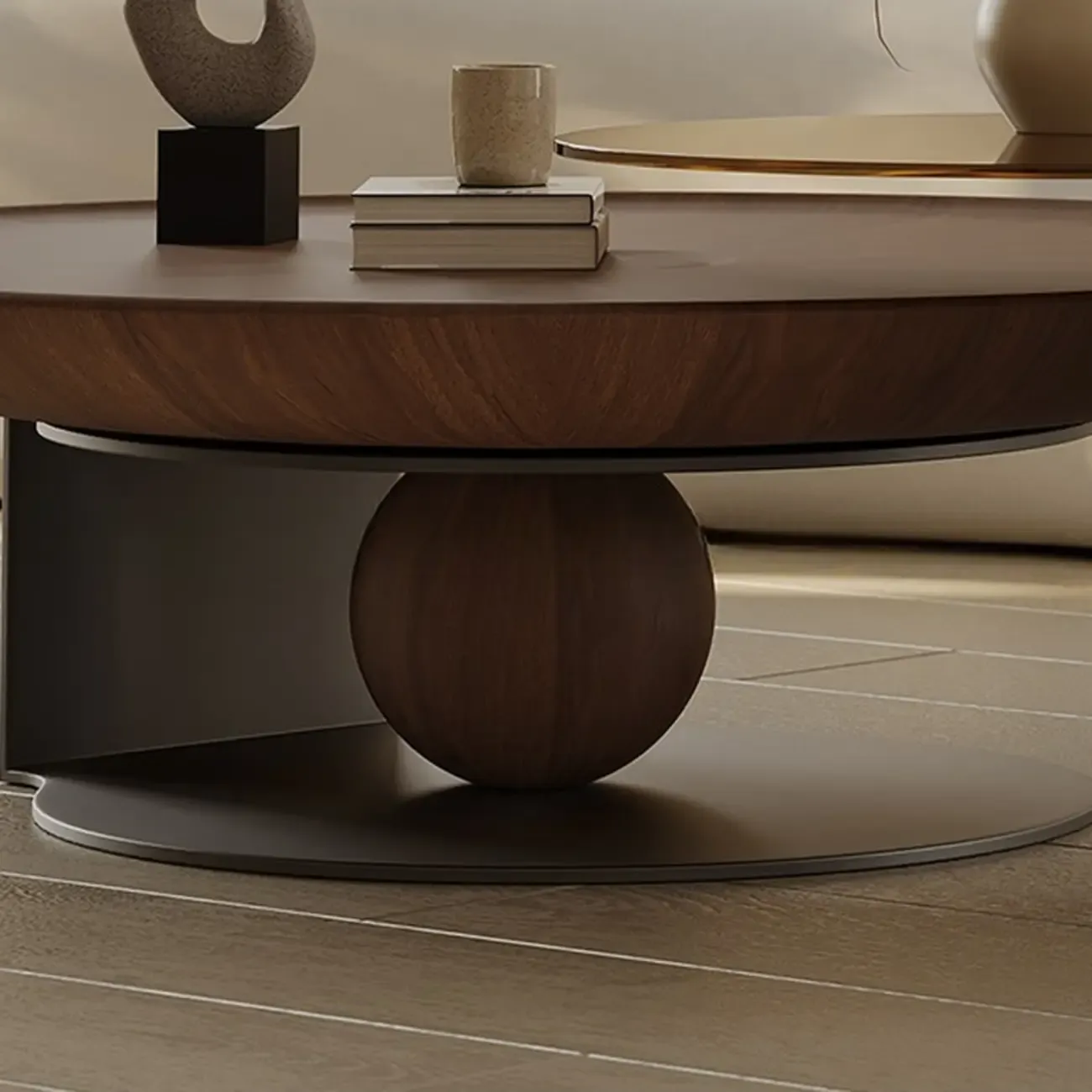 Round Contemporary Wood Nesting Coffee Table For Living Room Image - 9