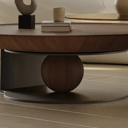Round Contemporary Wood Nesting Coffee Table For Living Room Image - 9