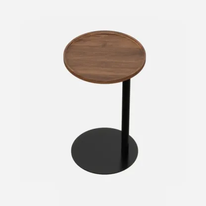 Living Room Brown Wood Top Metal C Shaped Side Table Image - 3