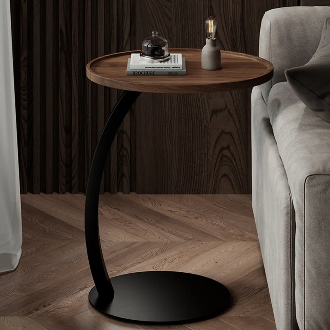 Living Room Brown Wood Top Metal C Shaped Side Table Image - 6 | homeyfad