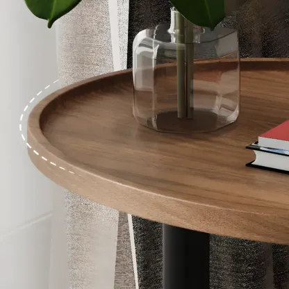 Living Room Brown Wood Top Metal C Shaped Side Table Image - 8