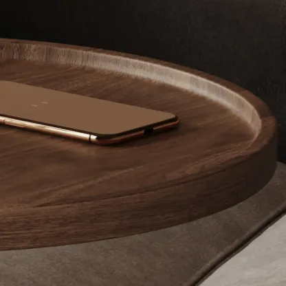 Living Room Brown Wood Top Metal C Shaped Side Table Image - 10