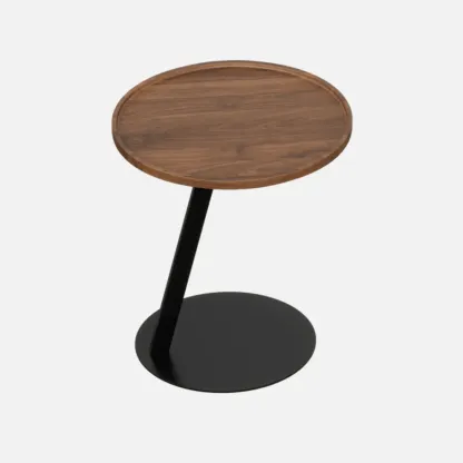 Living Room Brown Wood Top Metal C Shaped Side Table Image - 11