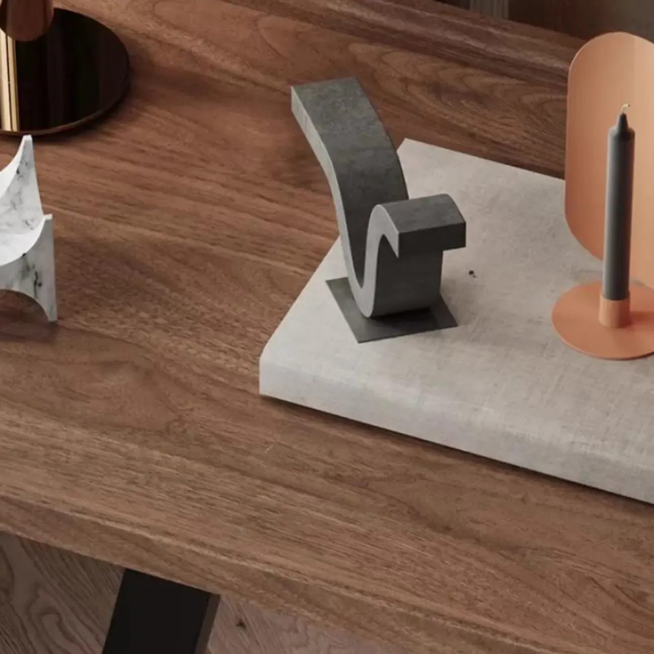 Living Room Brown Wood Top Metal C Shaped Side Table Image - 12