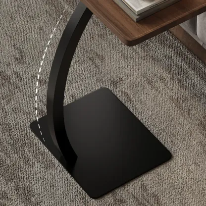 Living Room Brown Wood Top Metal C Shaped Side Table Image - 14