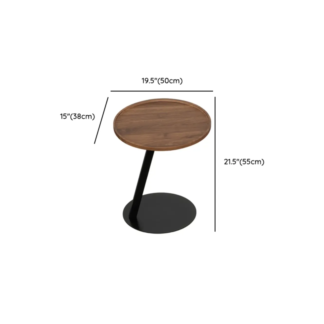 Living Room Brown Wood Top Metal C Shaped Side Table Image - 19