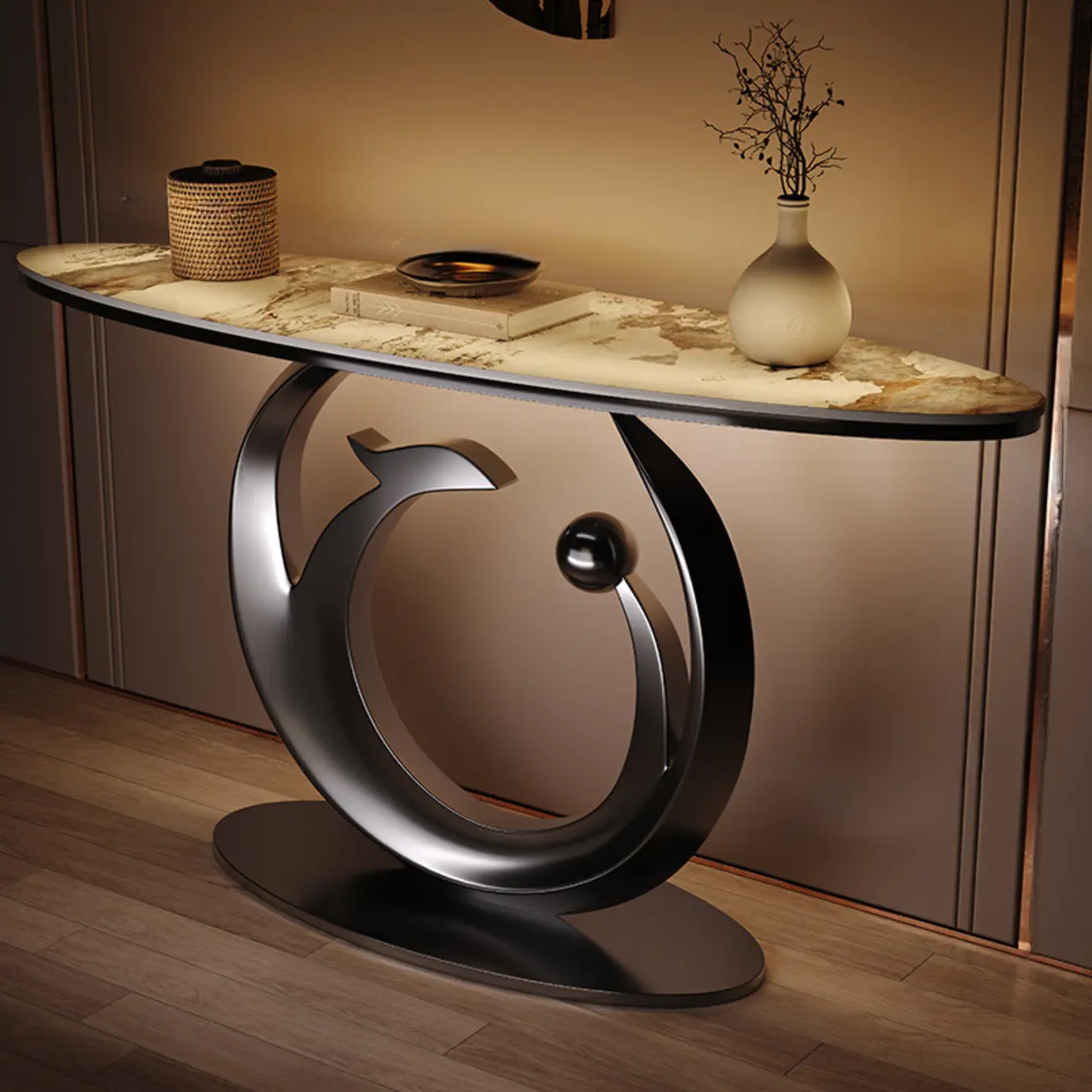 Contemporary Sintered Stone Console Table In Chalk Finish Image - 1 | homeyfad