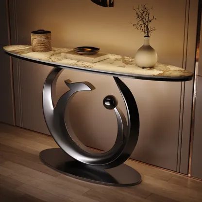 Contemporary Sintered Stone Console Table In Chalk Finish Image - 1