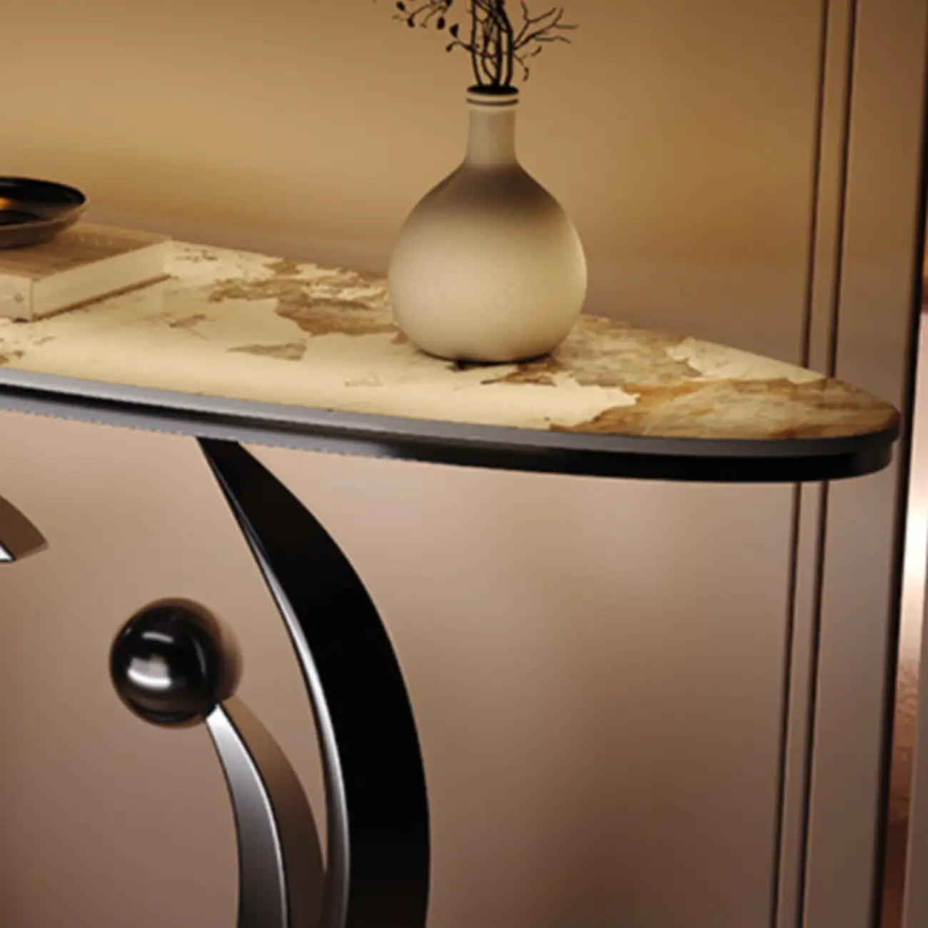 Contemporary Sintered Stone Console Table In Chalk Finish Image - 3 | homeyfad