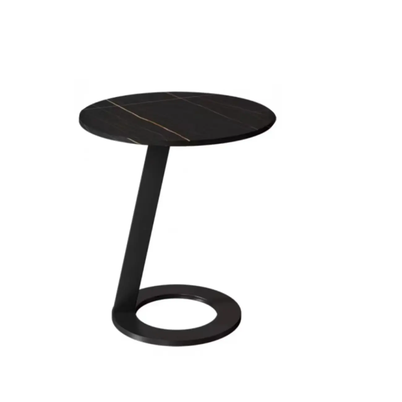 White Modern Stone Metal C Shaped Round Side Table Image - 2 | homeyfad