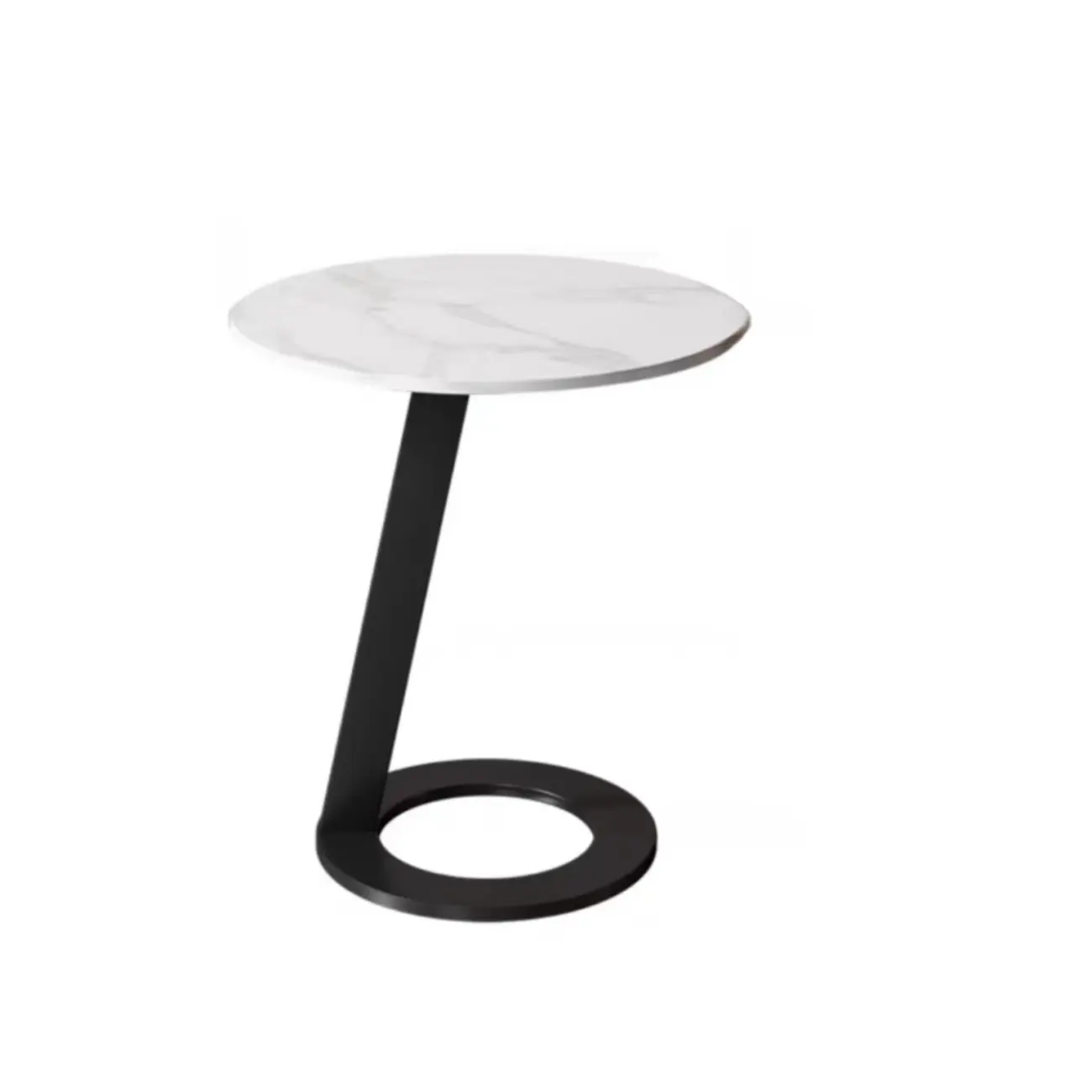 White Modern Stone Metal C Shaped Round Side Table Image - 3 | homeyfad