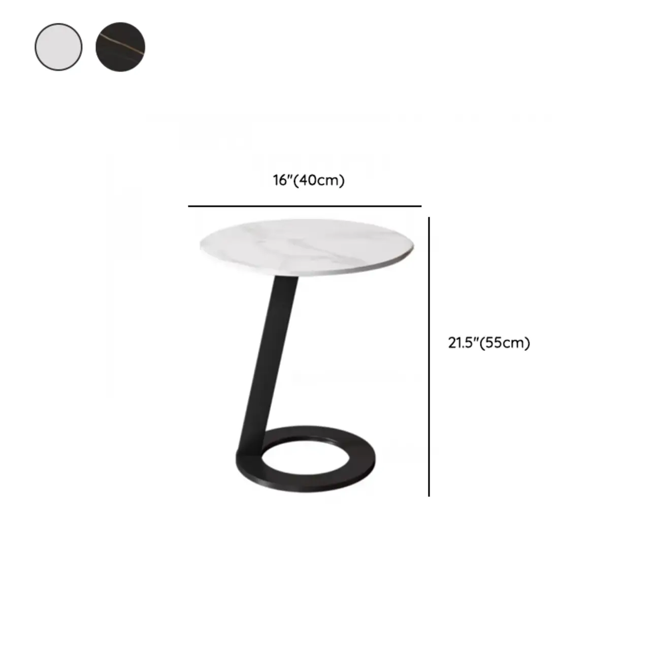White Modern Stone Metal C Shaped Round Side Table #size | homeyfad