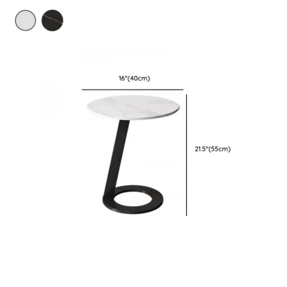 White Modern Stone Metal C Shaped Round Side Table #size