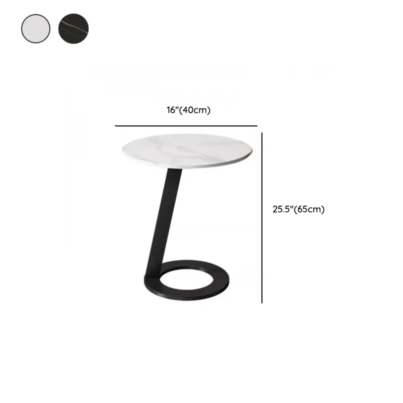 White Modern Stone Metal C Shaped Round Side Table Image - 9 | homeyfad