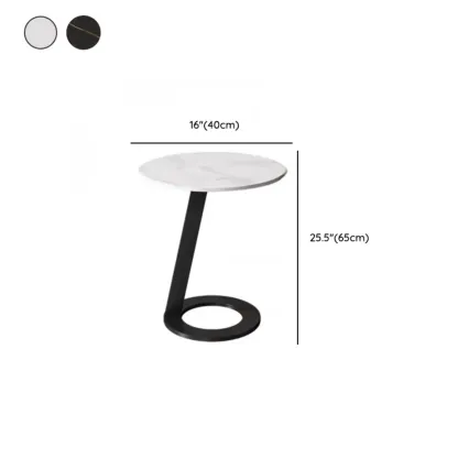 White Modern Stone Metal C Shaped Round Side Table Image - 9