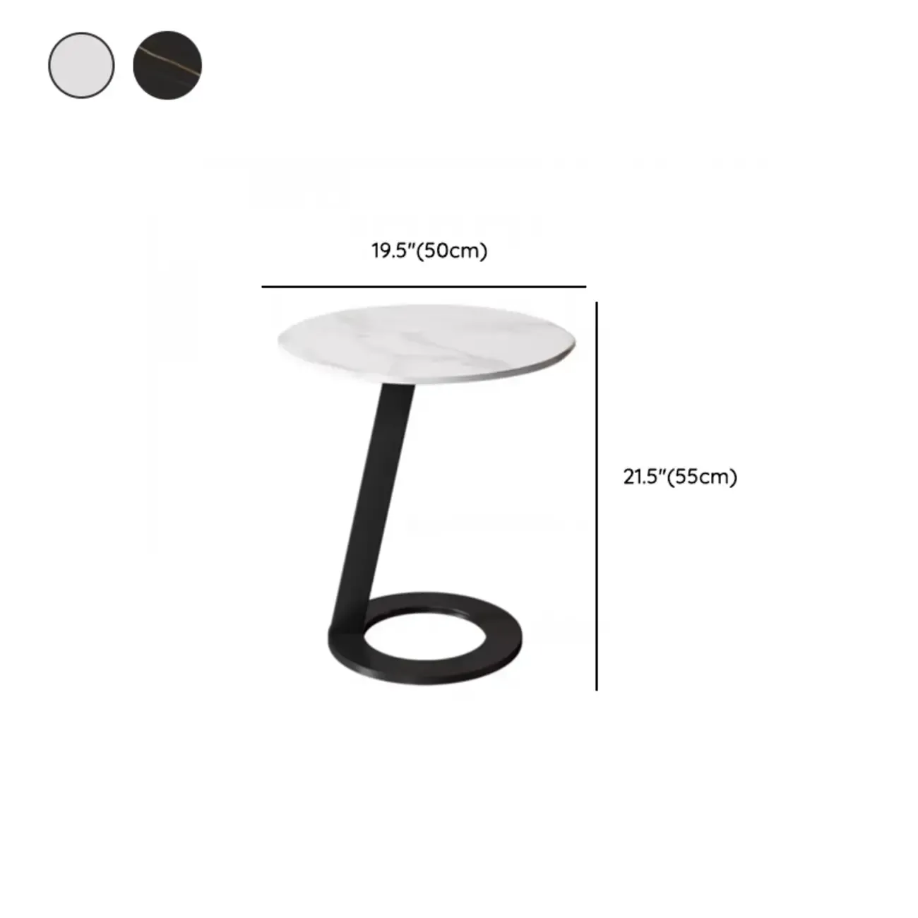 White Modern Stone Metal C Shaped Round Side Table Image - 10
