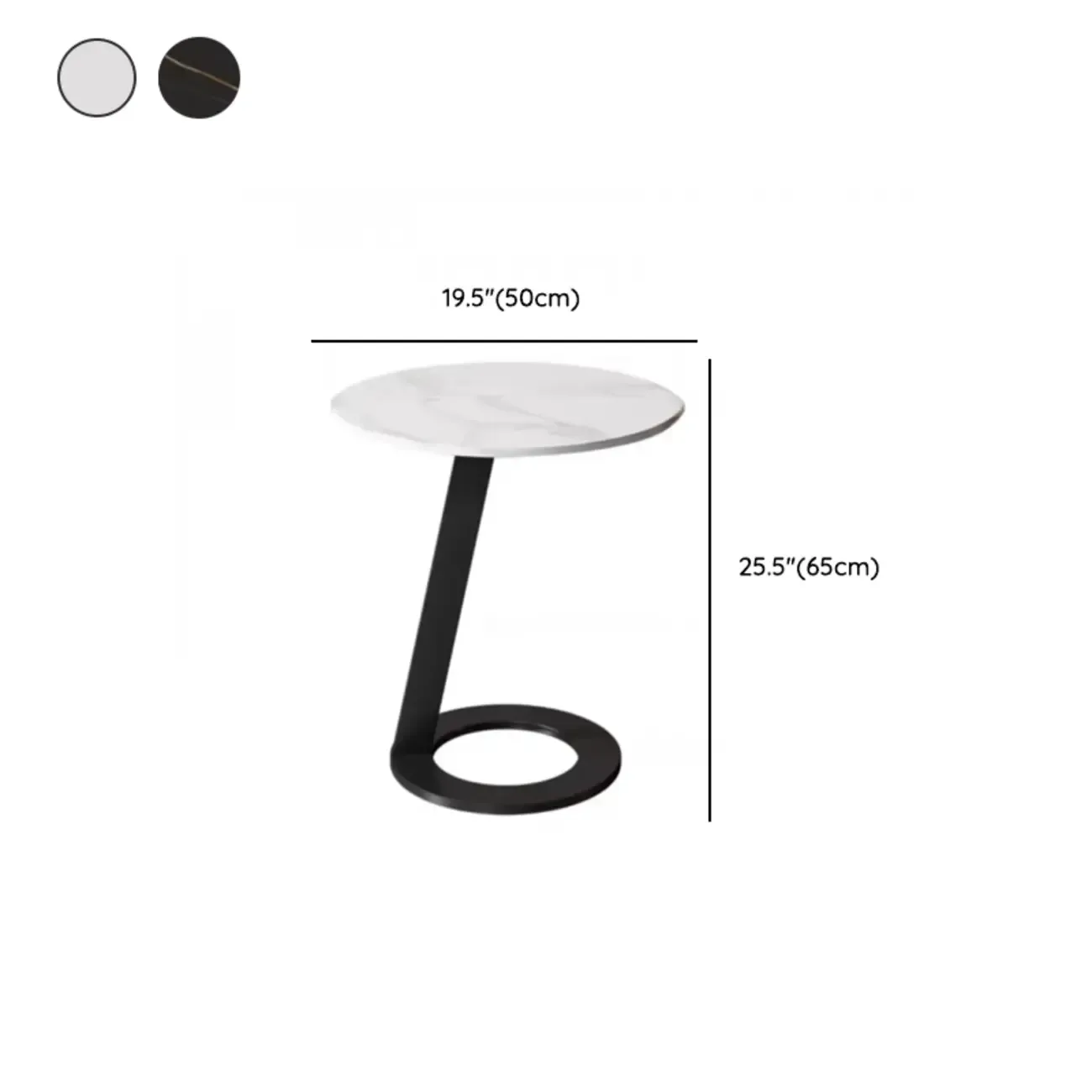 White Modern Stone Metal C Shaped Round Side Table Image - 11