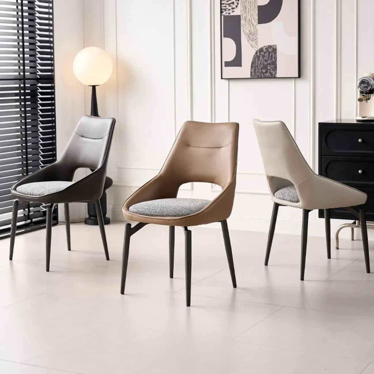 Modern Upholstered Open Back Armless Dining Chair Image - 6