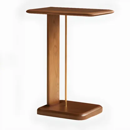Minimalist Wood Narrow C Side Tables with Book Holder Image - 4