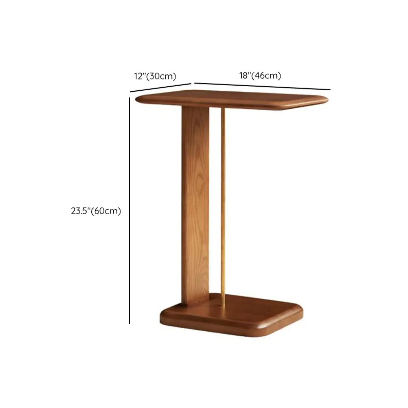 Minimalist Wood Narrow C Side Tables with Book Holder #size