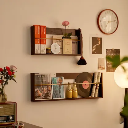Mid Century Modern Wall Mounted Vinyl Record Display Shelf Image - 1