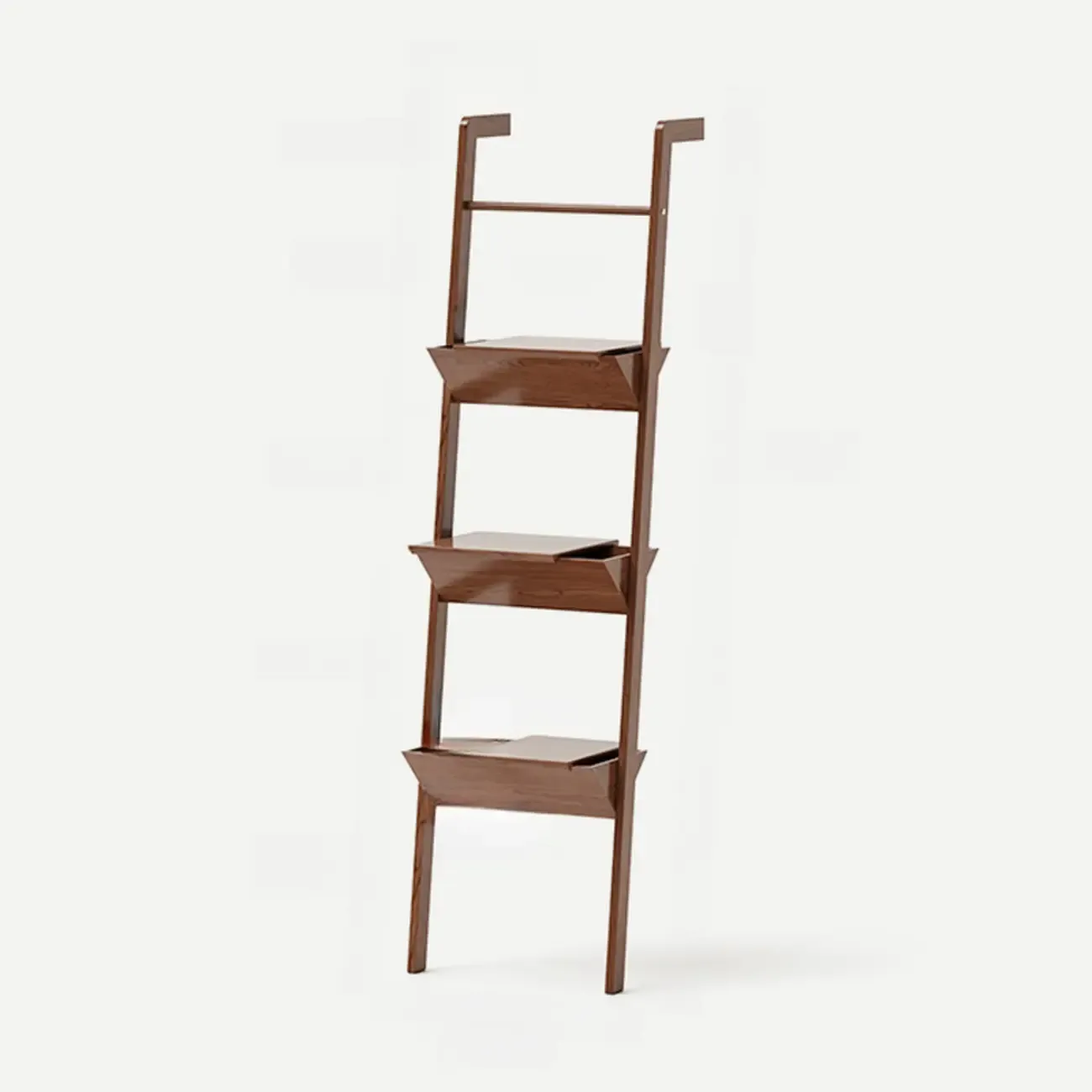 Display Modern Walnut Finish Ladder Bookcase With Storage Image - 2