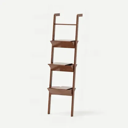 Display Modern Walnut Finish Ladder Bookcase With Storage Image - 2
