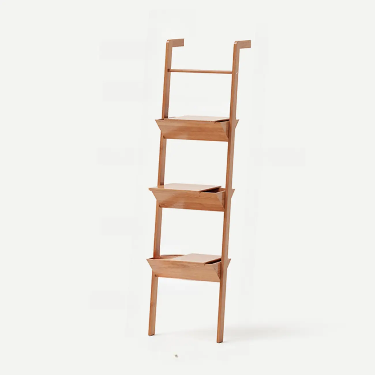 Display Modern Walnut Finish Ladder Bookcase With Storage Image - 3 | homeyfad