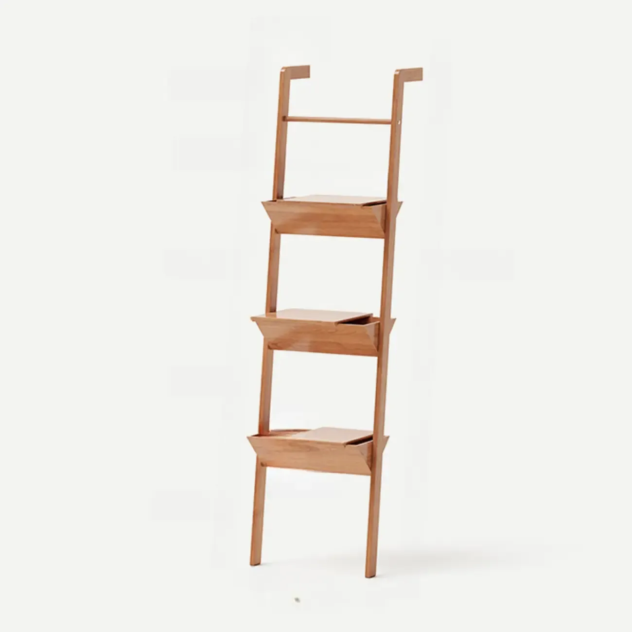 Display Modern Walnut Finish Ladder Bookcase With Storage Image - 3