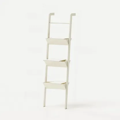 Display Modern Walnut Finish Ladder Bookcase With Storage Image - 5