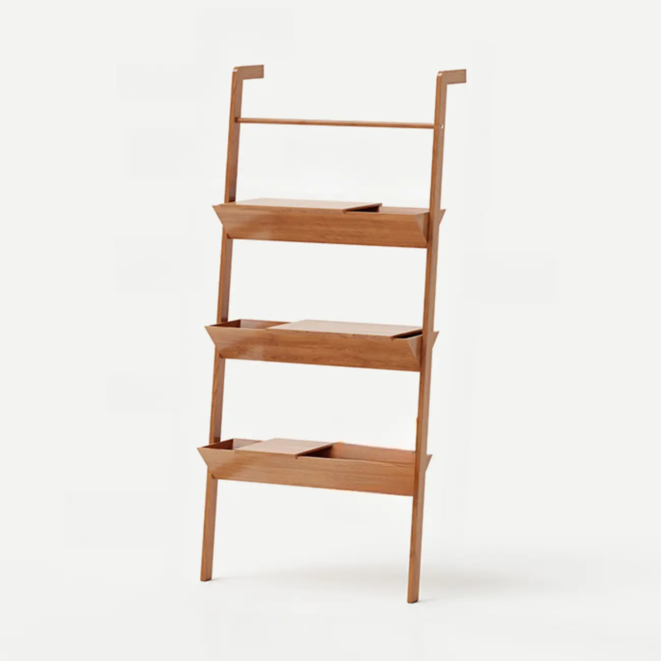 Display Modern Walnut Finish Ladder Bookcase With Storage Image - 9 | homeyfad