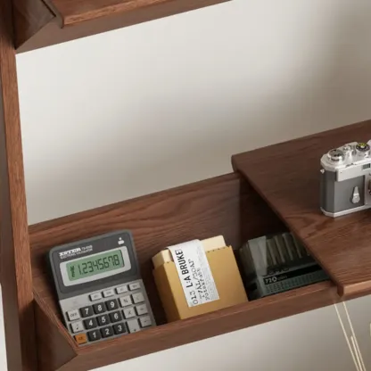 Display Modern Walnut Finish Ladder Bookcase With Storage Image - 10