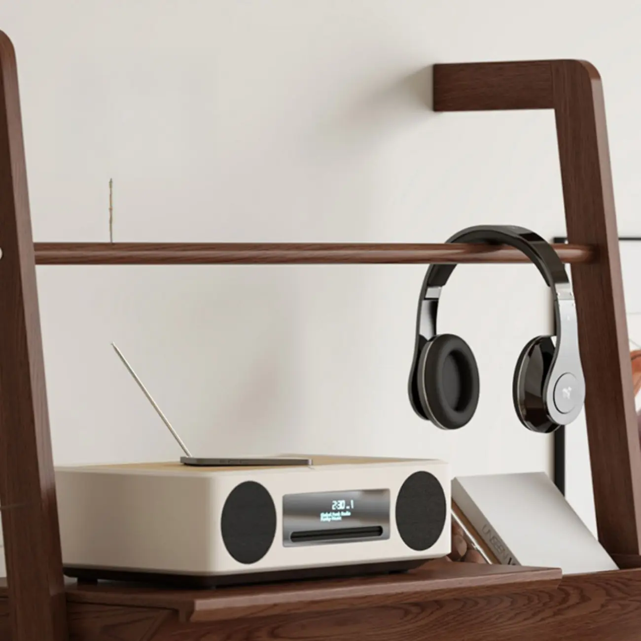 Display Modern Walnut Finish Ladder Bookcase With Storage Image - 12 | homeyfad