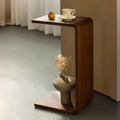 C Shaped Modern Wood Rectangular Side Table For Living Room Image - 2