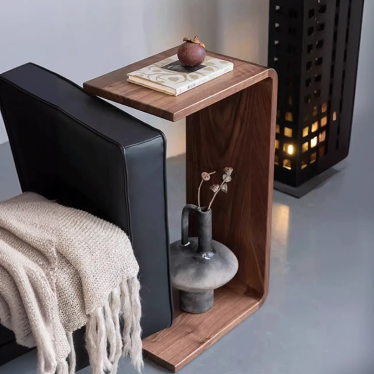 C Shaped Modern Wood Rectangular Side Table For Living Room Image - 5 | homeyfad