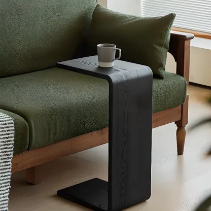 C Shaped Modern Wood Rectangular Side Table For Living Room Image - 1