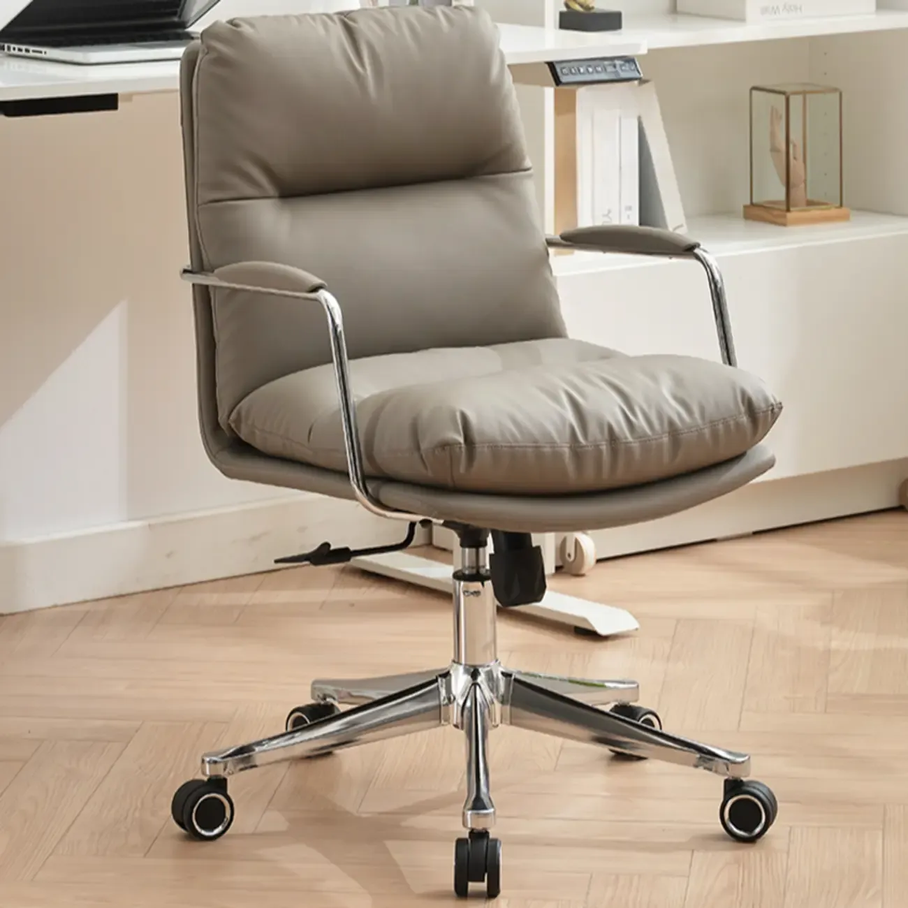 Modern Leather Mid-Back Ergonomic Swivel Office Chair Image - 1