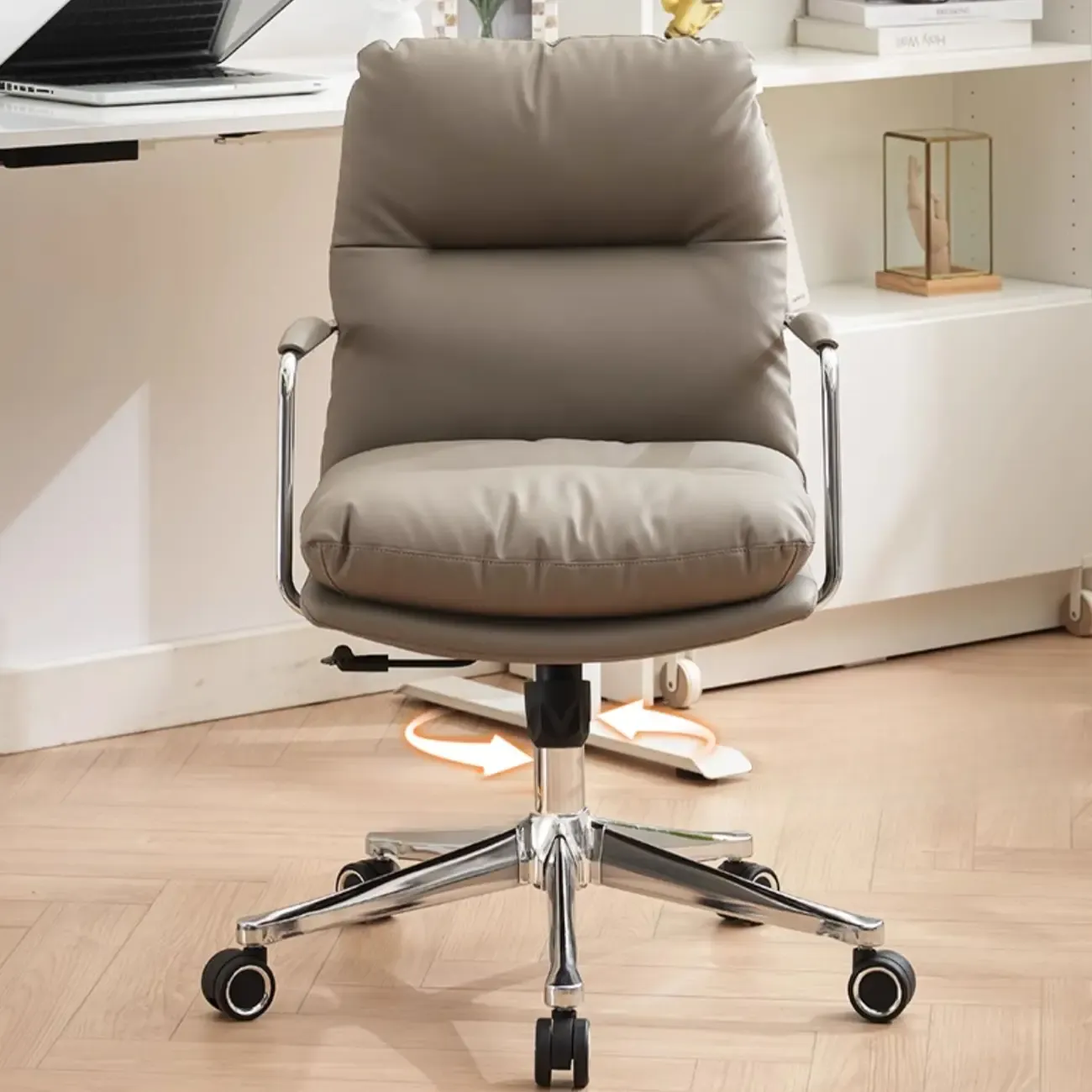 Modern Leather Mid-Back Ergonomic Swivel Office Chair Image - 4
