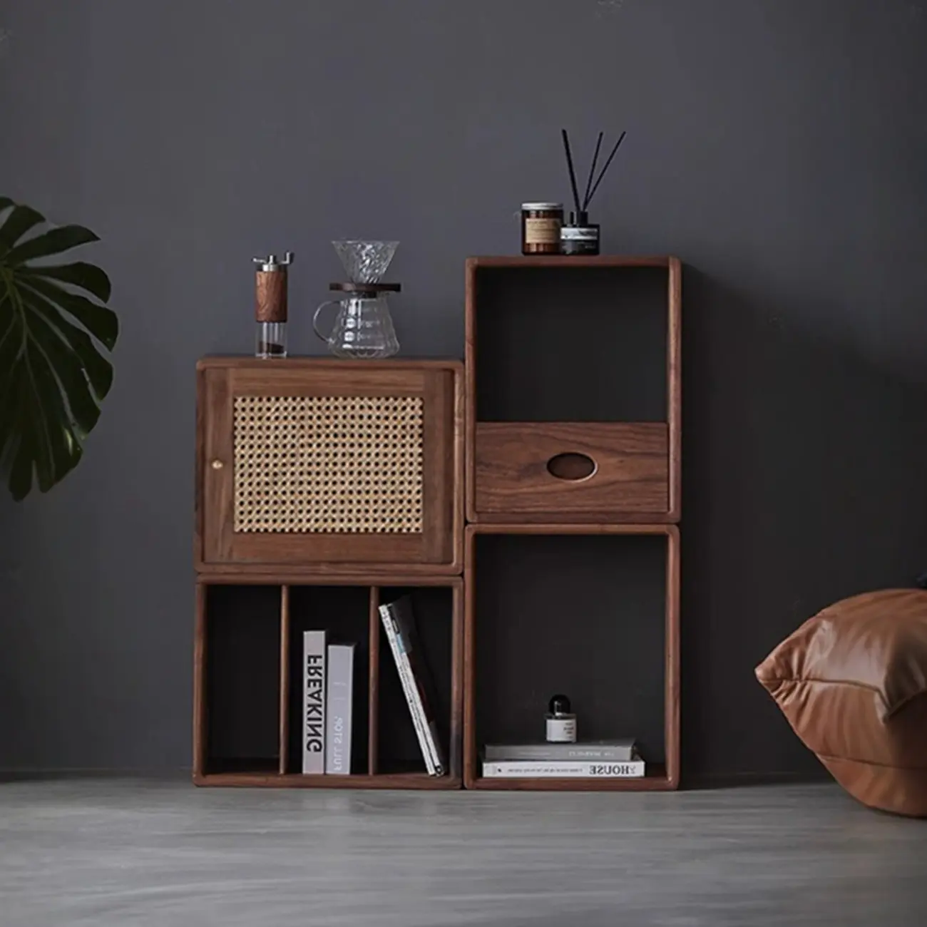 Small Vertical Wood Cube Bookcase With Drawer Open Back Image - 1 | homeyfad
