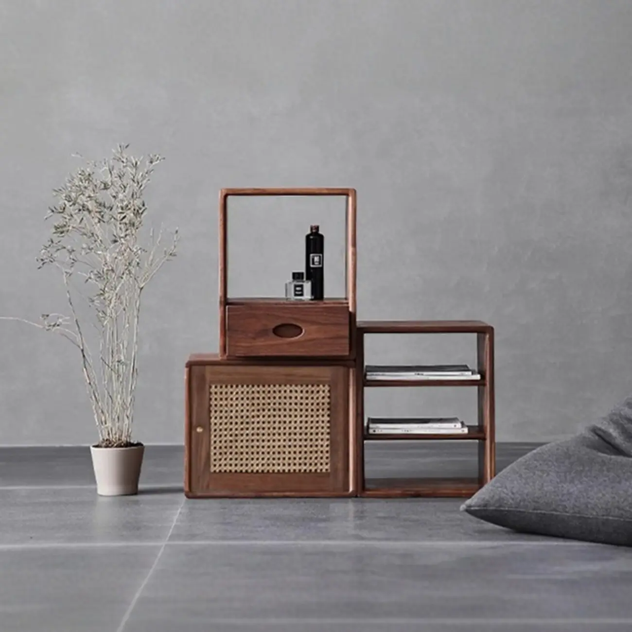 Small Vertical Wood Cube Bookcase With Drawer Open Back Image - 4 | homeyfad