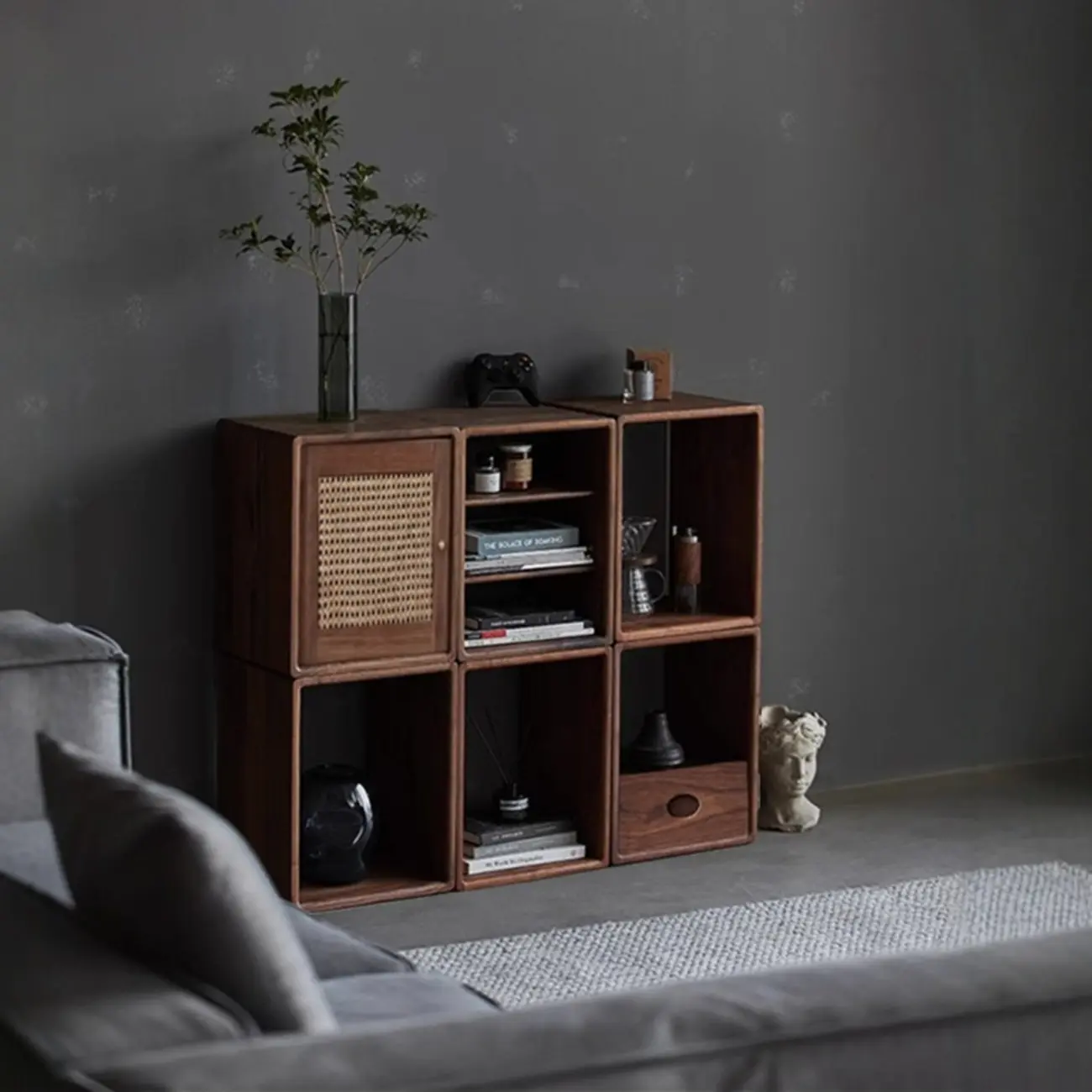 Small Vertical Wood Cube Bookcase With Drawer Open Back Image - 6 | homeyfad