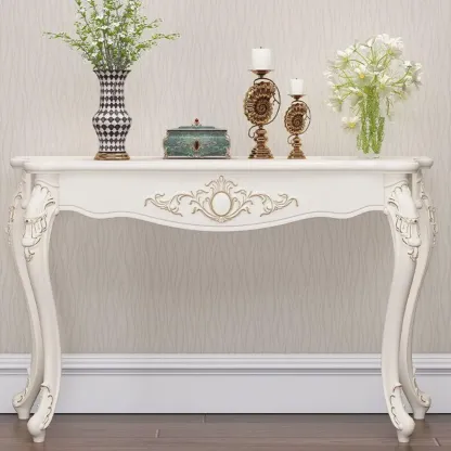 Traditional White Wooden Console Table With Relief Carvings Image - 1