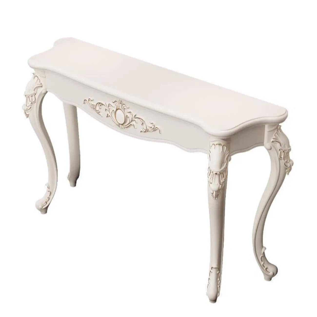 Traditional White Wooden Console Table With Relief Carvings Image - 3 | homeyfad