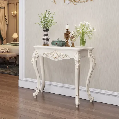 Traditional White Wooden Console Table With Relief Carvings Image - 9